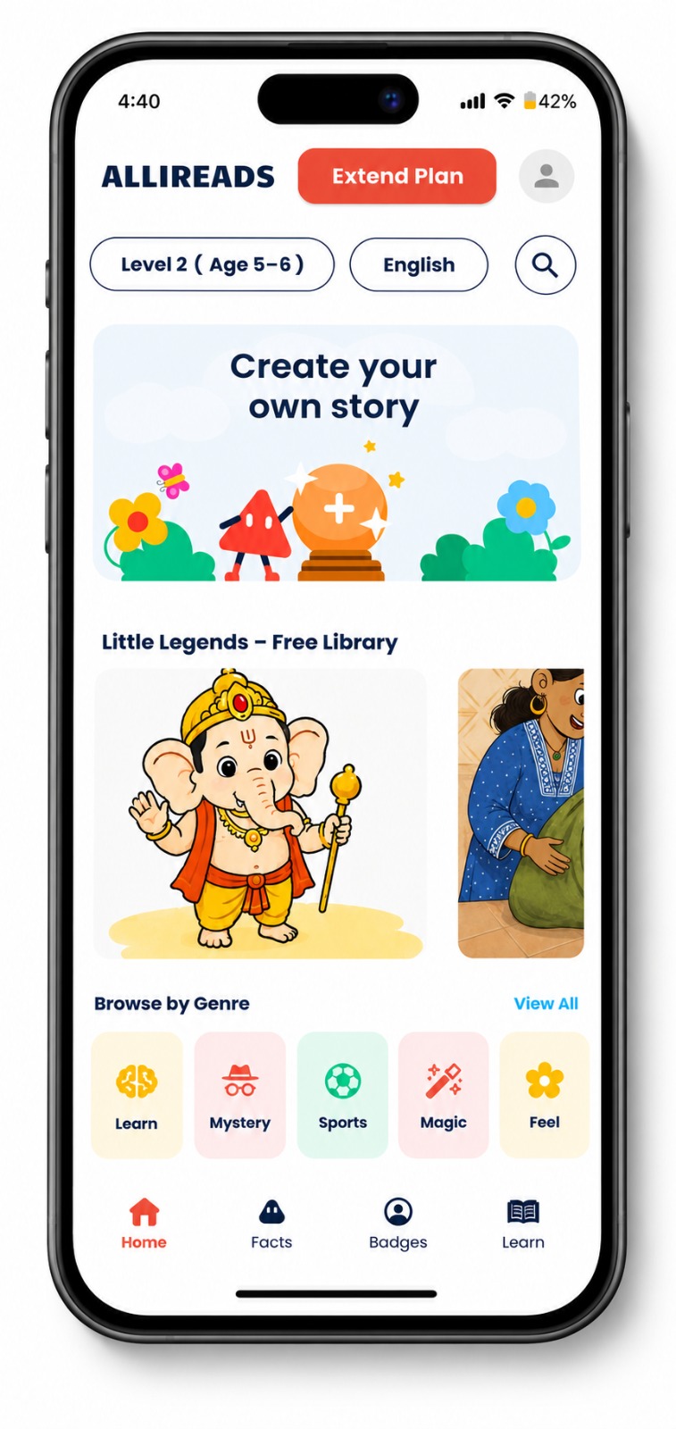 AlliReads home screen - Ganesha story